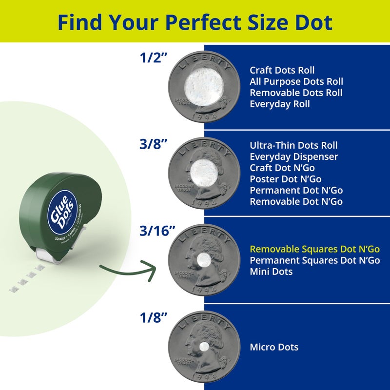 Glue Dots نقاط الغراء GLU23681 قابلة للإزالة 3/16" موزع مربع 450 قطعة موزع غراء مربع قابل للإزالة، شفاف - Image 5
